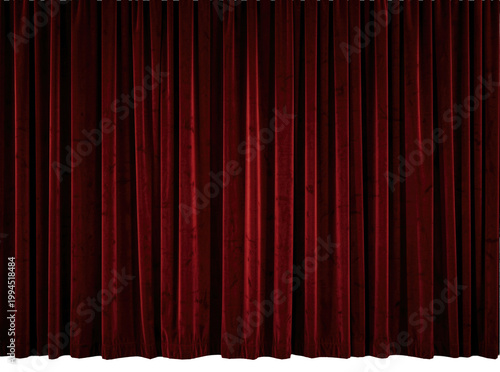 A vibrant red curtain hanging in front of a dark black background