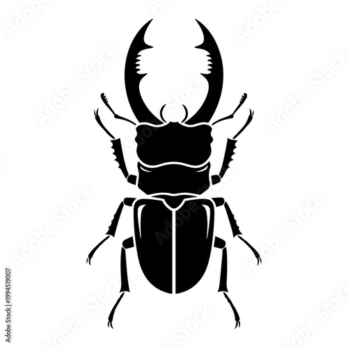Stag beetle insect silhouette with large pincers in bold graphic style