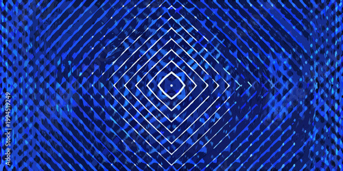 Abstract geometric pattern featuring concentric diamonds in shades of blue