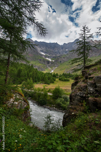 mountain landscape with river in the Italian Alps, Gran Paradiso national par...