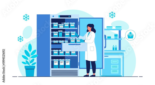 Scientist Organizing Samples in a Cold Storage Freezer - Medical Research Lab