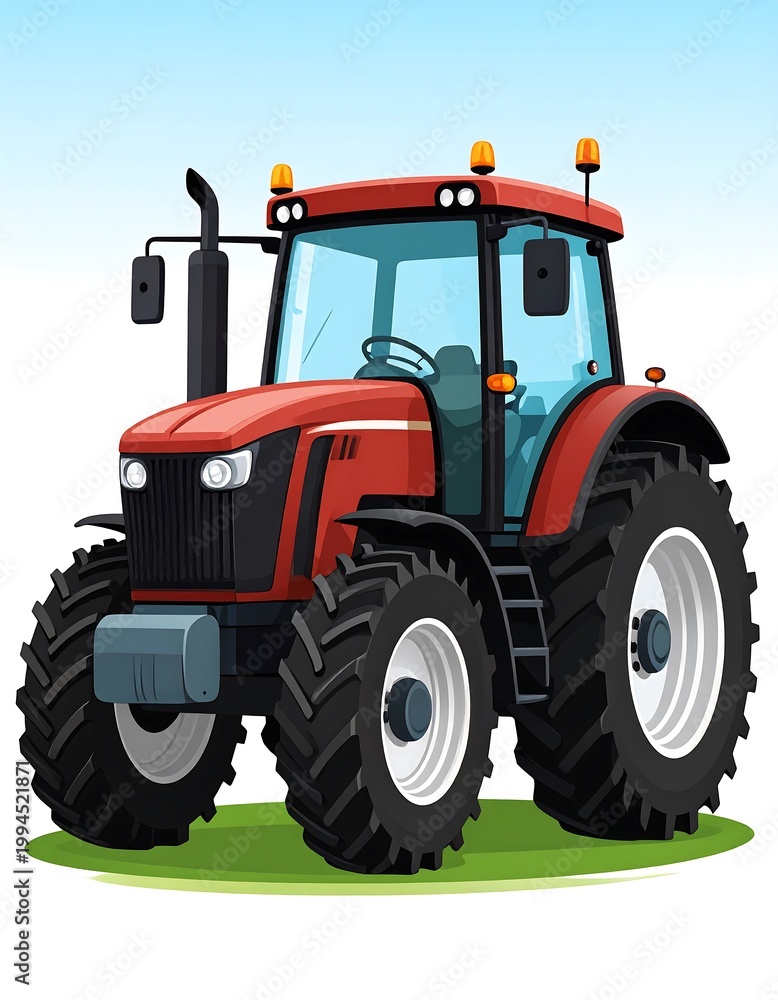 Obraz premium Red tractor on green grass field.