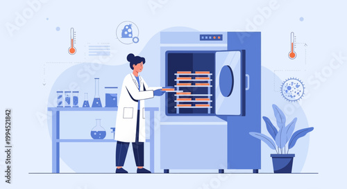 Scientist placing samples in incubator for research in laboratory