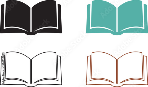 Four open book in black teal black outline and brown outline