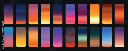 Sunsent sky gradient set. Collection of sky gradient
