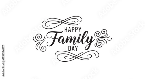 Happy Family Day typography with elegant swirl ornaments on white background