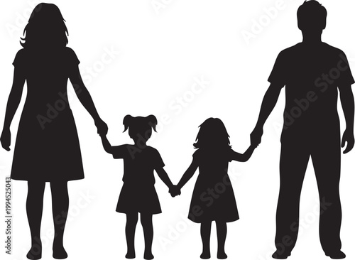 Silhouette of a family with two children