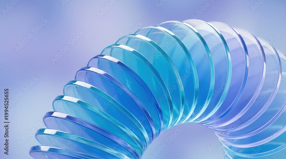 Obraz premium Abstract blue glass spiral form with translucent layers creating a dynamic curving motion against a soft gradient background for modern artistic concept design