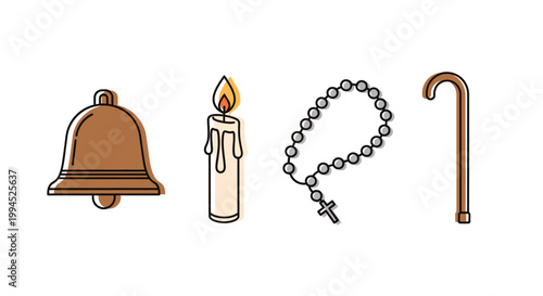 Religious and lifestyle line icons on white background