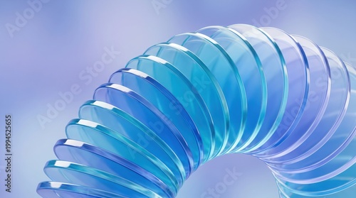 Abstract blue glass spiral form with translucent layers creating a dynamic curving motion against a soft gradient background for modern artistic concept design