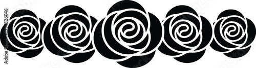 Photos Minimalist black and white rose line art pattern with five spiral flowers arrang