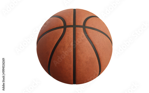 A classic textured orange basketball with black seams for sports and game graphics, presented perfectly on transparent background. on transparent background