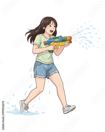 Flat style illustration, people enthusiastically celebrate the Songkran festival moment