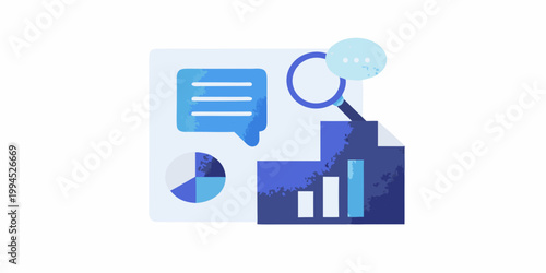 Data analysis concept with charts graphs and a magnifying glass