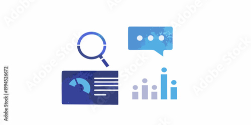 Data analysis icons depicting research communication and statistical visualization