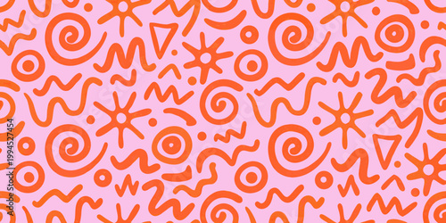 Foto Abstract orange doodles and swirls on a vibrant pink background