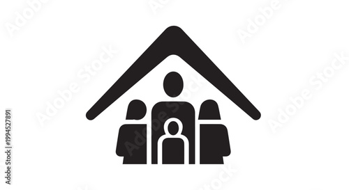 Family under roof icon for home safety and real estate concept