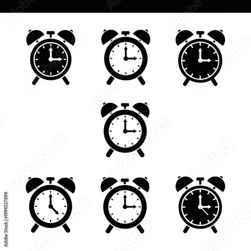 Collection of Alarm Clocks Icons, Vintage and Modern Designs, Time Management Concept