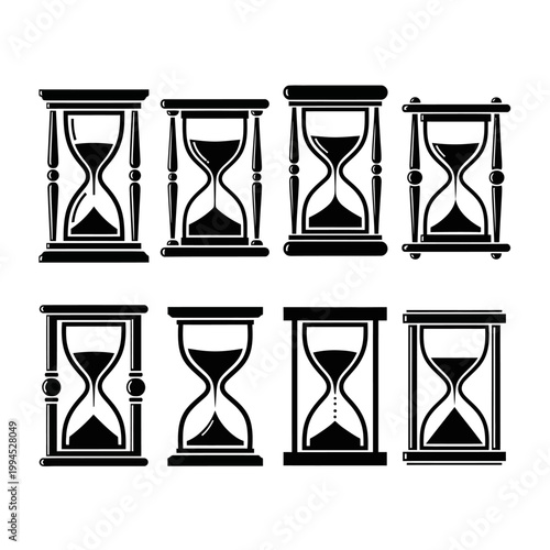 Collection of Black Hourglass Icons Representing Time Passing and Urgency