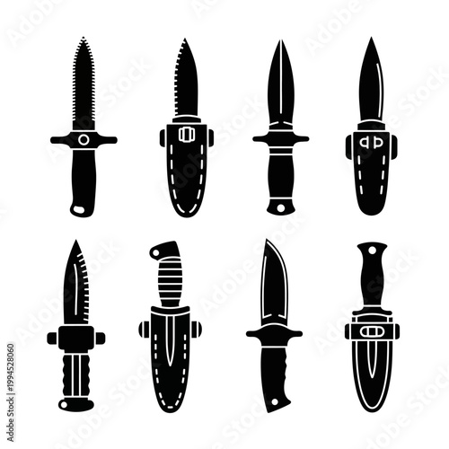 Collection of Black Knife Silhouettes: Combat, Tactical, and Utility Blades