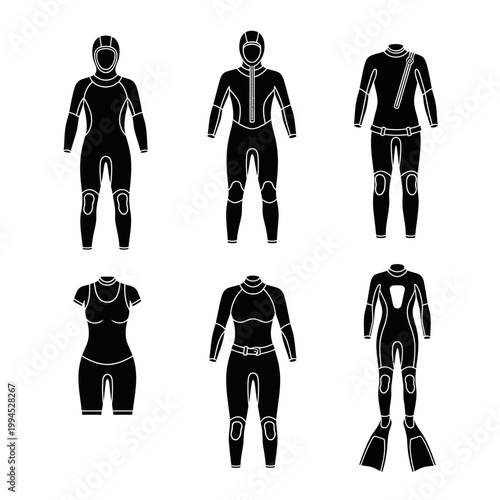Collection of Diving Wetsuits and Drysuits Icons