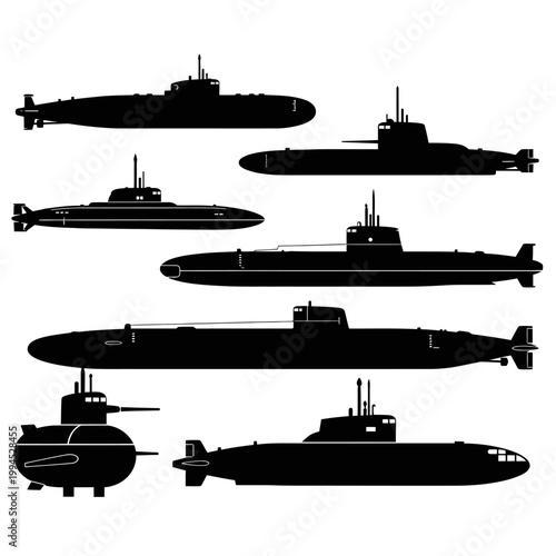 Collection of Submarine Silhouettes: Military and Civilian Vessels