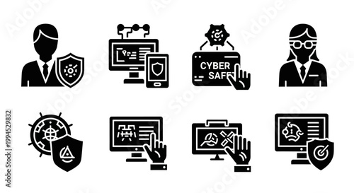 Cyber Security Icons: Data Protection, Network Safety, Digital Privacy, Antivirus