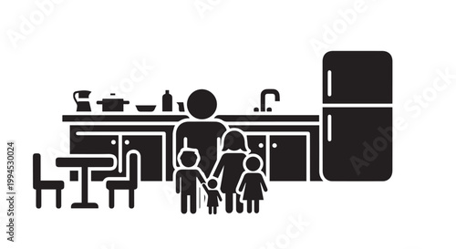 Family in kitchen silhouette for home life and togetherness concept