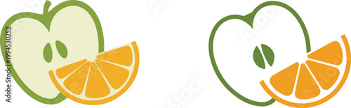 Fresh apple and orange vector illustration for healthy food design.