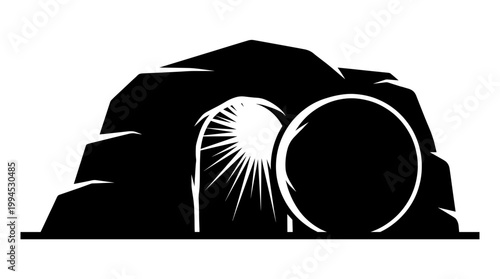 A symbolic image of an empty tomb with a bright light emanating from within, suggesting hope and resurrection