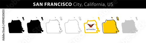 Map of San Francisco City, California, US