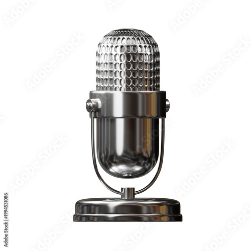 3d icon chrome metallic microphone