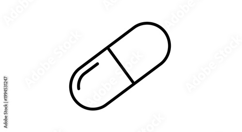 Minimalist line art icon of a single capsule pill on a white background