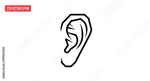 Minimalist Outline of Human Ear - Hearing and Sound Concept