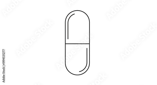 Minimalist outline of a single capsule on a white background, healthcare symbol