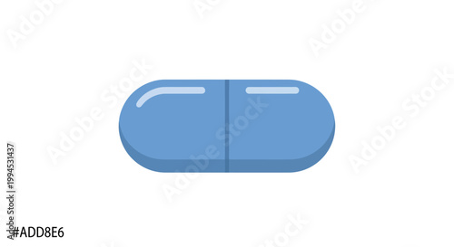 Single Blue Pill Capsule on White Background, Medicine Concept