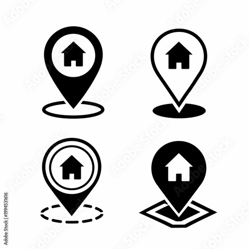 Home location icons black and white set for mapping and real estate