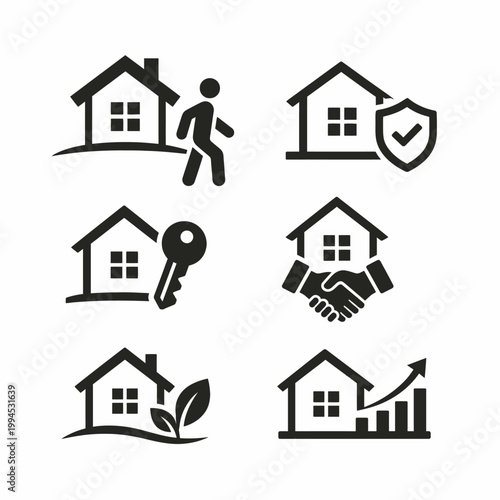 Real estate and home ownership icons security investment and services