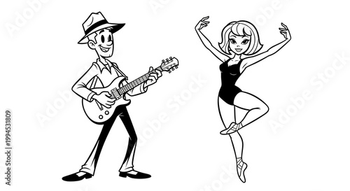 Musician Playing Guitar and Ballerina Dancing