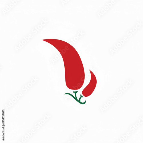 Bird feather logo icon with red layered curves and green stem for handmade craft branding identity design