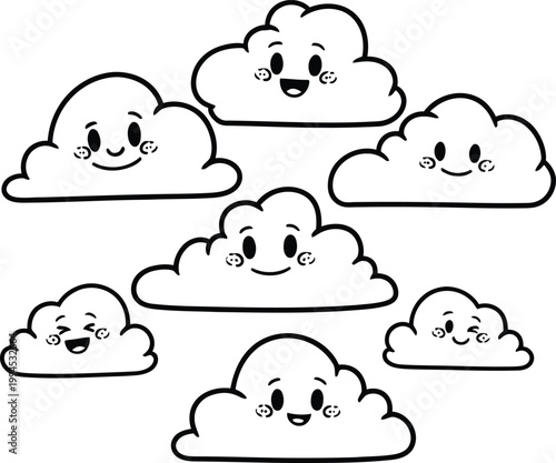 Charming cartoon clouds a whimsical collection of smiling cloud characters