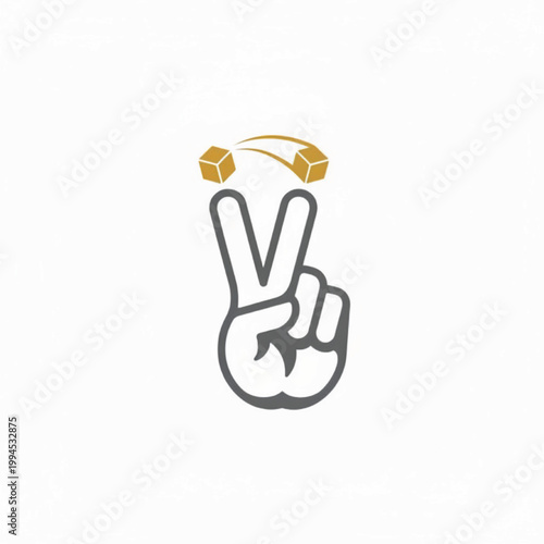 Peace hand sign icon with gold cube accents and minimal vector style for technology and mindfulness branding