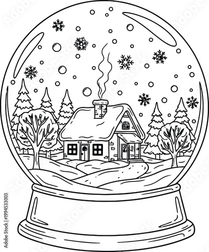 Charming winter snow globe illustration a cozy village scene inside glass