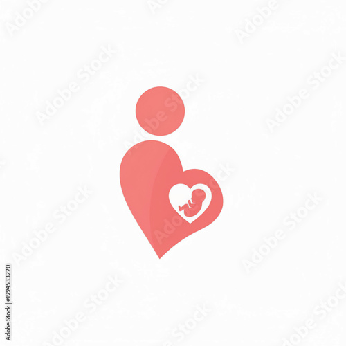 Heart family icon with soft coral shapes and a small ringed heart inside, symbolizing love and care featuring relationship, affection, support with