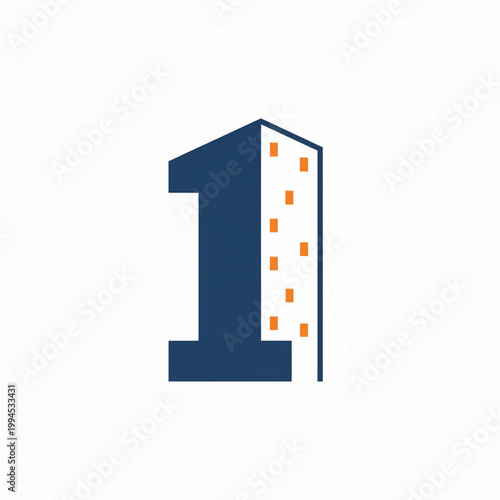 House number 1 icon with orange dotted pattern and thick navy door outline, simple flat design on white background