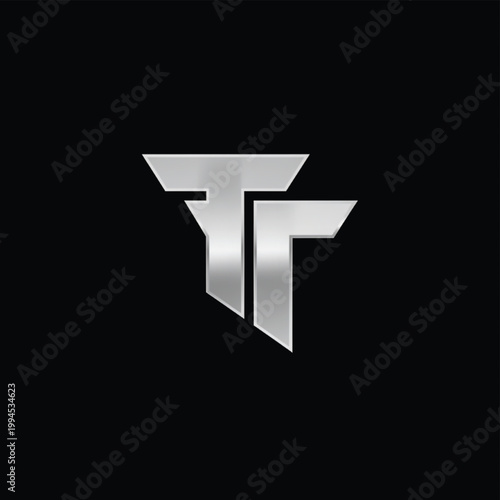 Monogram letter F metallic 3D emblem for brand identity on dark background featuring logo, branding, typography with 3D render and chrome look