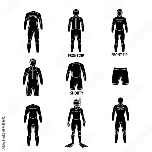 Wetsuit Types Collection: Full Suit, Shorty, Diver, Shorts