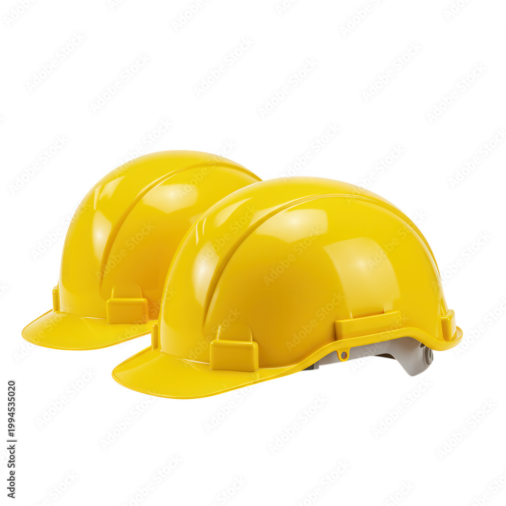 Fototapeta premium Two yellow hard hats safety helmets isolated on transparent background
