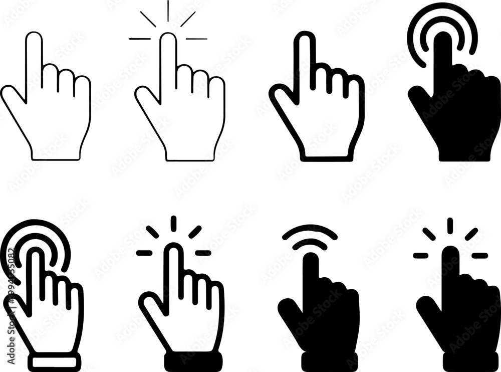 Fototapeta premium Finger Pointer Clicking Interface Icons Set Illustration
