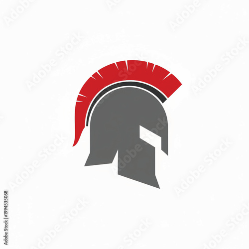 Helmet icon with red headgear stripe and gray Spartan style face visor for safety branding and gaming logos